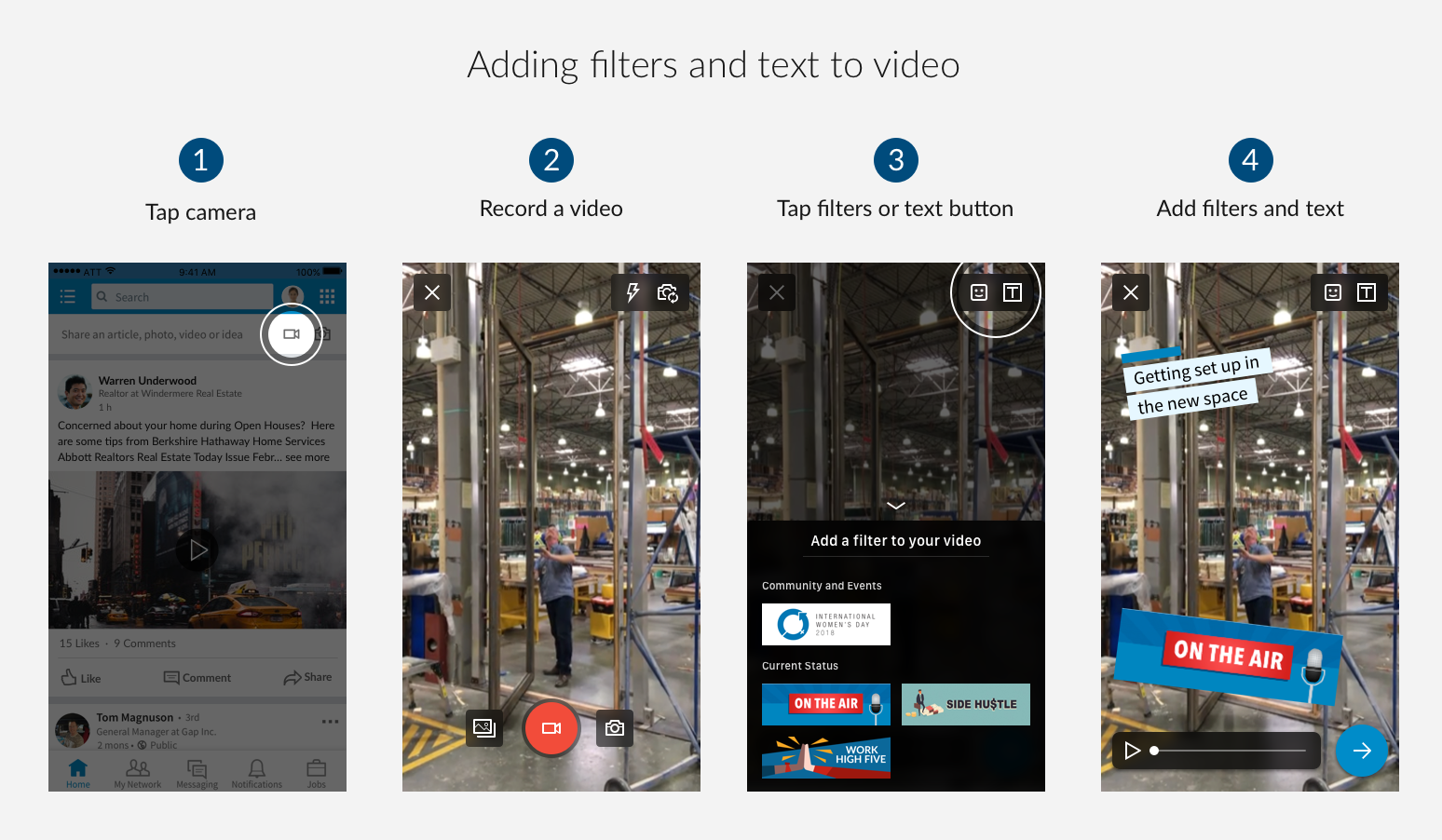 LinkedIn video filtreleri