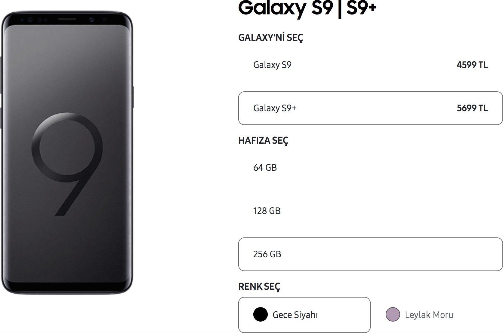 Galaxy S9+ 256 GB Türkiye fiyatı 