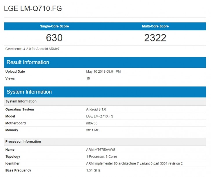 LG Q7 Geekbench testi skoru