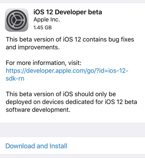 iOS 12 Beta 1