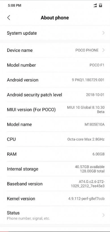 Xiaomi Poco F1 Android Pie