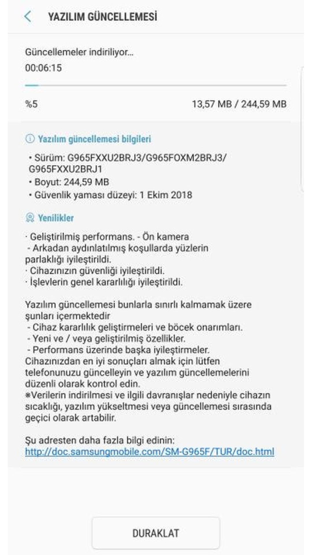 Samsung Galaxy S9 Plus güncelleme