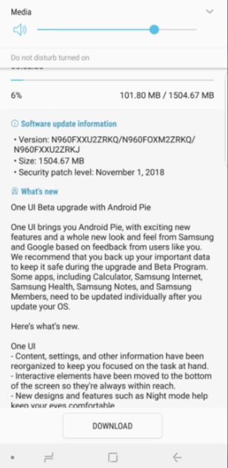 Galaxy Note 9 Android Pie Beta