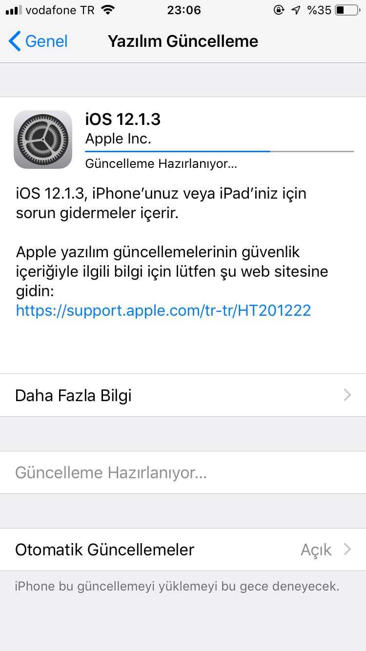 iOS 12.1.3 güncellemesi
