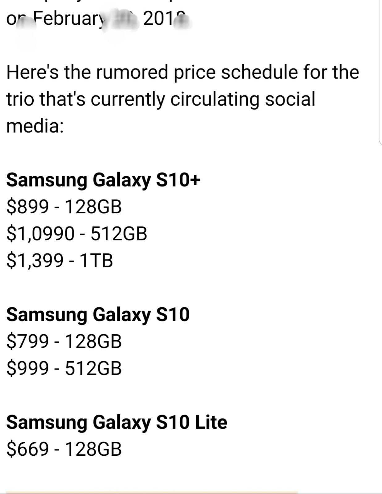 Samsun Galaxy S10 fiyatları