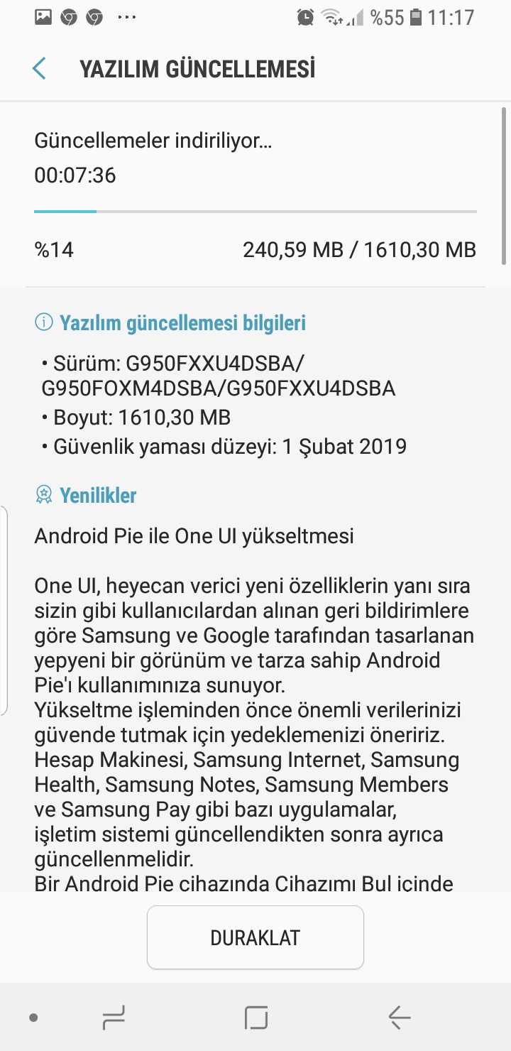 Galaxy S8 Android Pie Türkiye