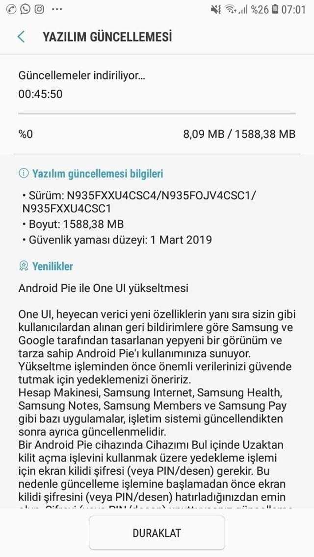 Galaxy Note 7 FE Android Pie