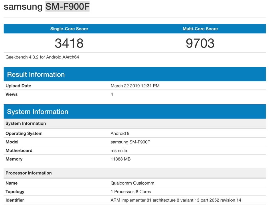 Galaxy Fold Geekbench