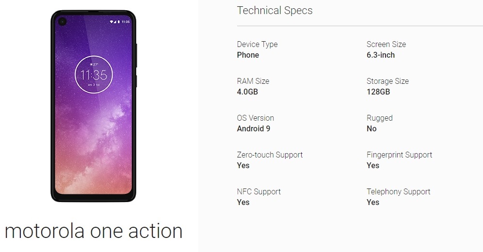 Motorola One Action özellikleri ortaya çıktı