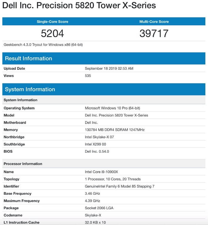 Intel Core i9 10900X benchmark sonuçları