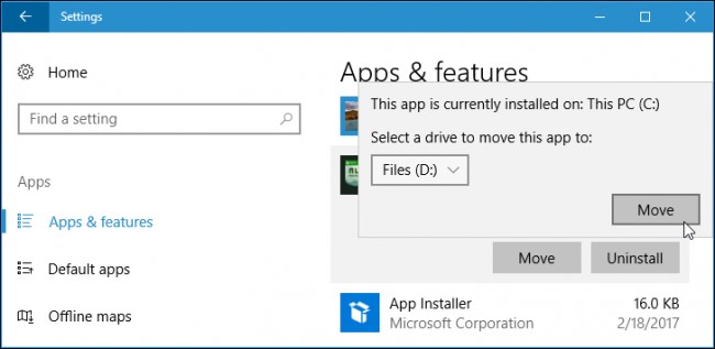 windows 10 uygulama taşıma