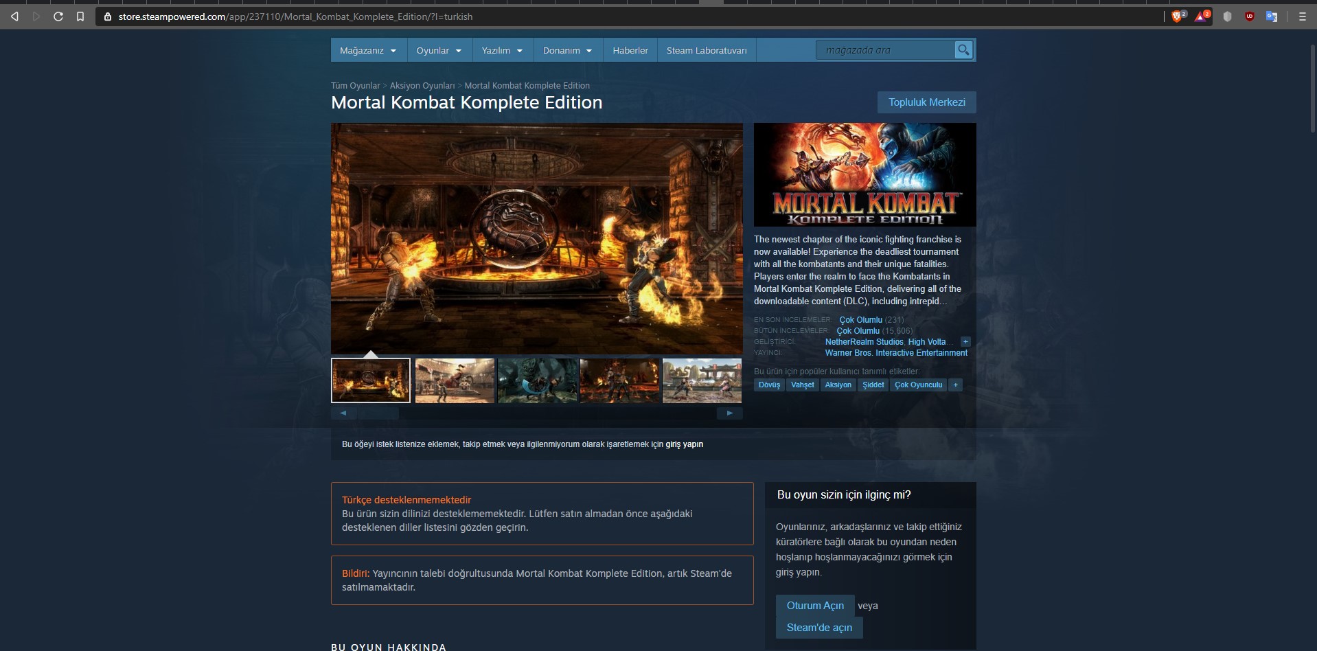 Mortal Kombat Komplete Edition Steam satışı durduruldu