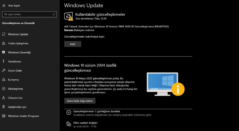 windows 10 2004 sürümü güncellemesi
