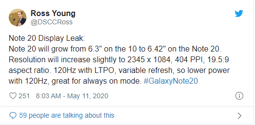 Galaxy Note 20 ekran özellikleri