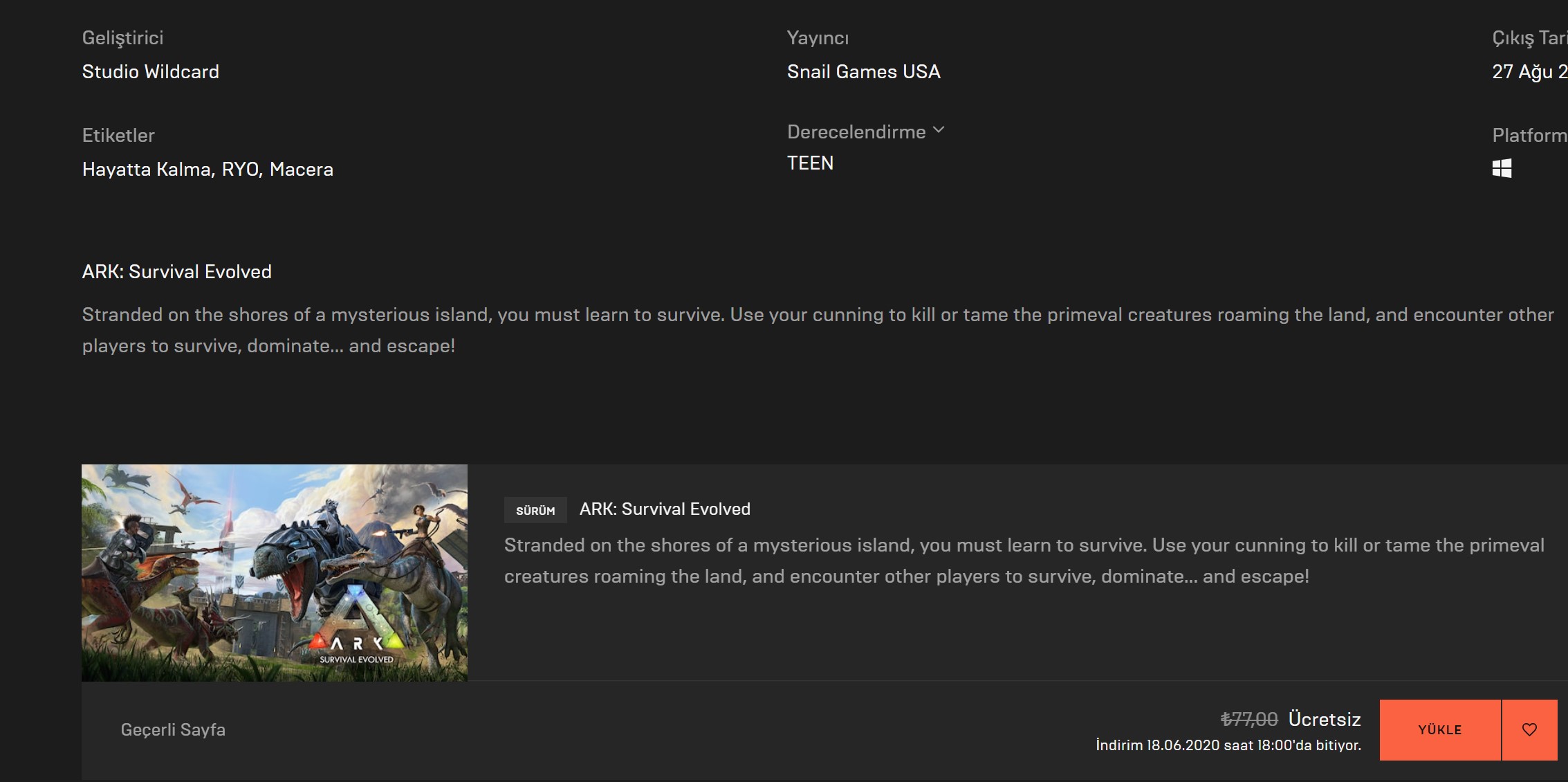 Epic Games Store - ARK Survival Evolved