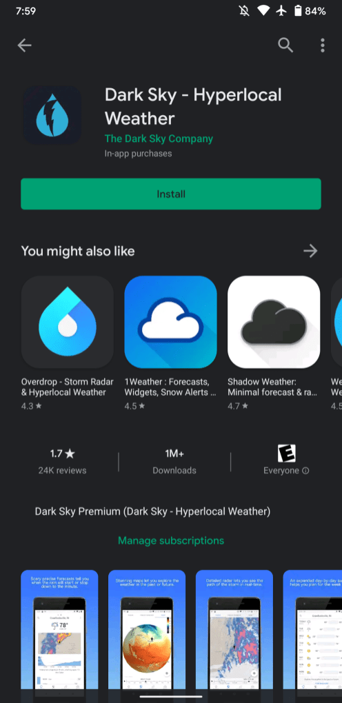 Dark Sky Google Play Store