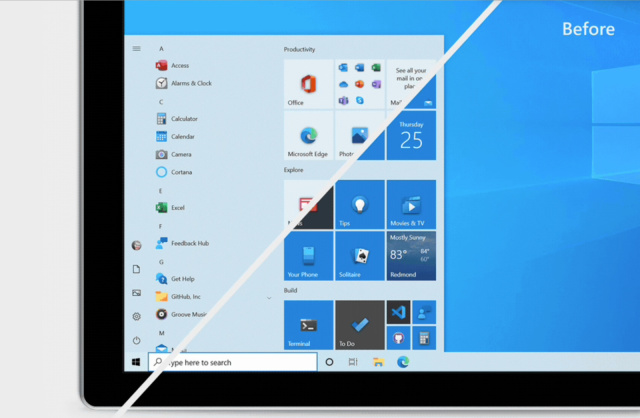 Windows 10 Başlat Menüsü görünümü