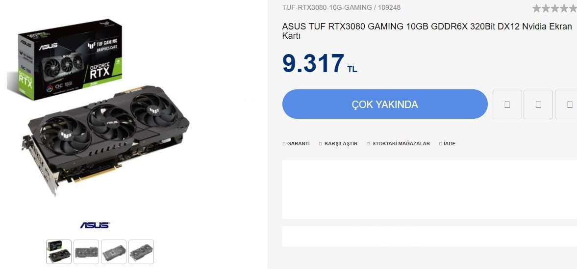 RTX 3080 Türkiye fiyatı