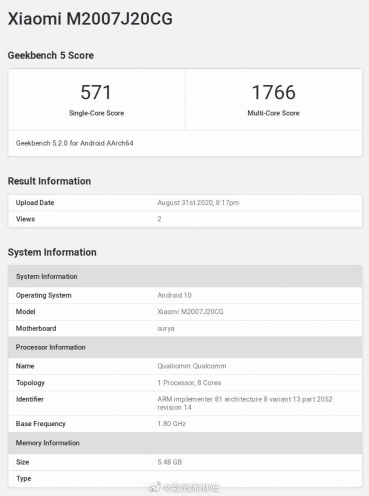 Xiaomi POCO X3 Geekbench testi