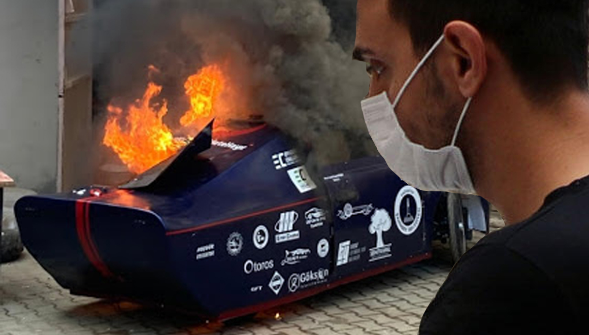 Türk öğrencilerin geliştirdiği elektrikli otomobil yandı