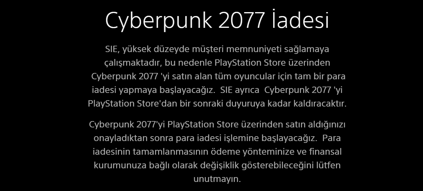 PS Store Cyberpunk 2077 kaldırıldı