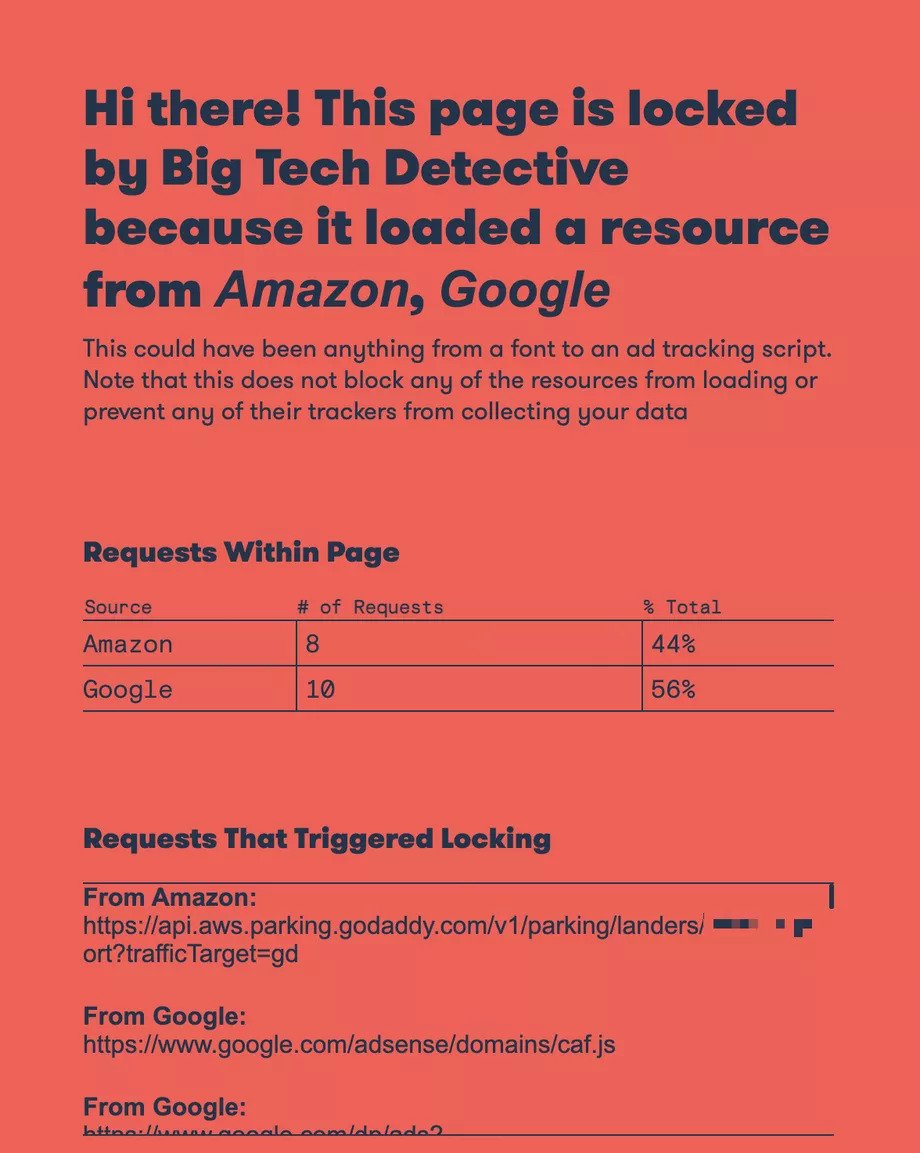 Big Tech Detective eklentisini kuran interneti kullanamıyor