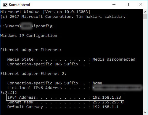 Windows IP adresi sorgulama