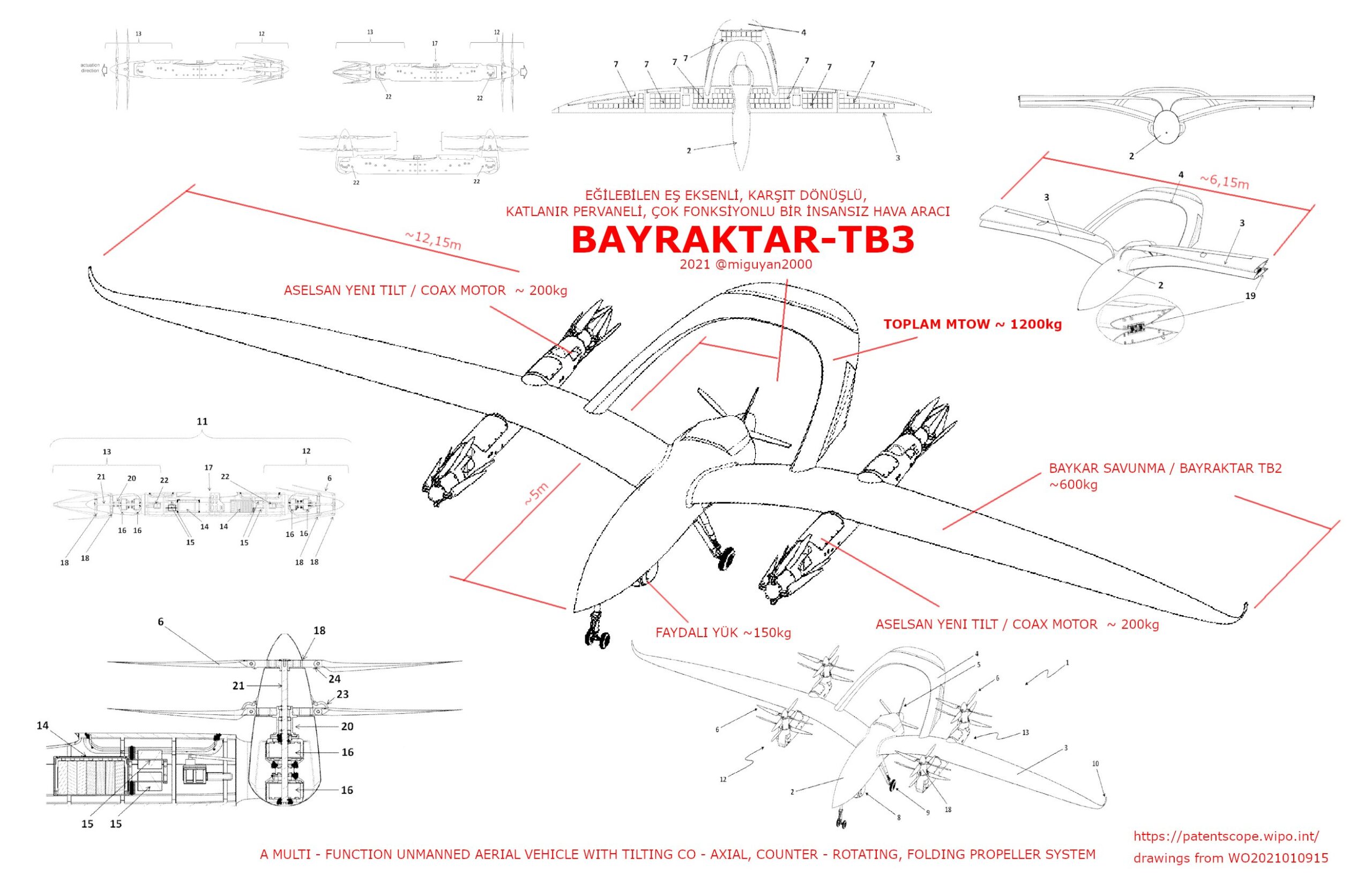 Aselsan Bayraktar TB3 patent çizimi