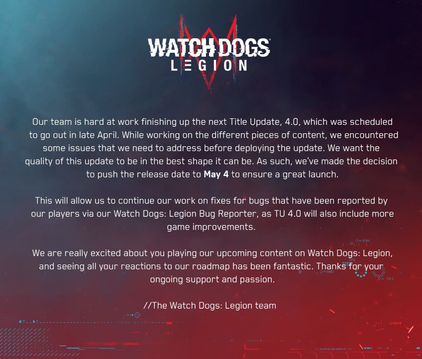 Watch Dogs Legion 4.0 güncellemesi