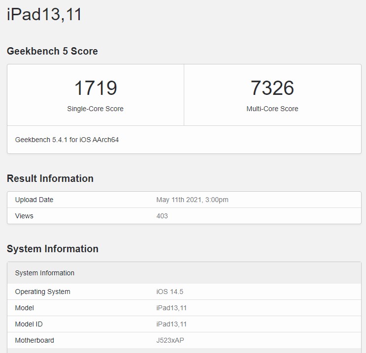 m1 işlemcili iPad Pro geekbench
