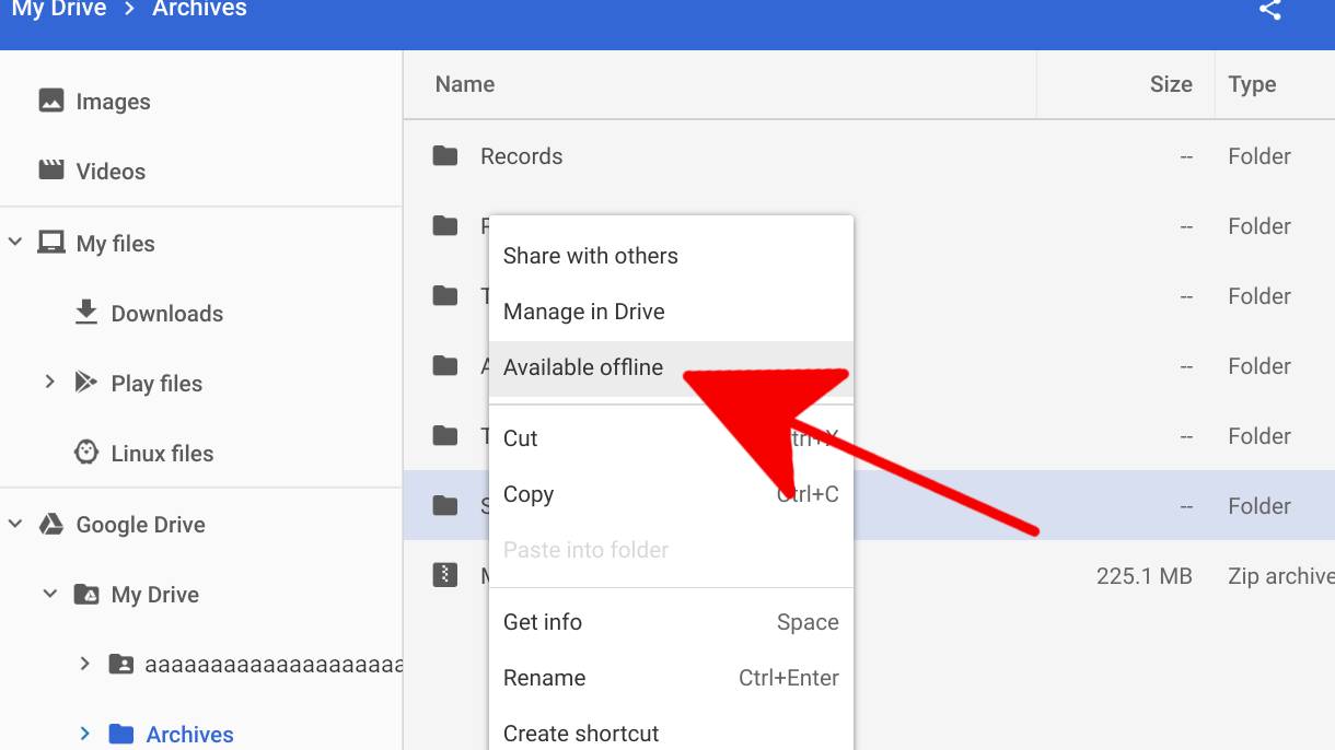 Google Drive çevrimdışı erişim özelliği aktif edildi.