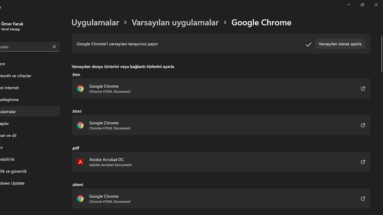 windows 11 varsayılan tarayıcı