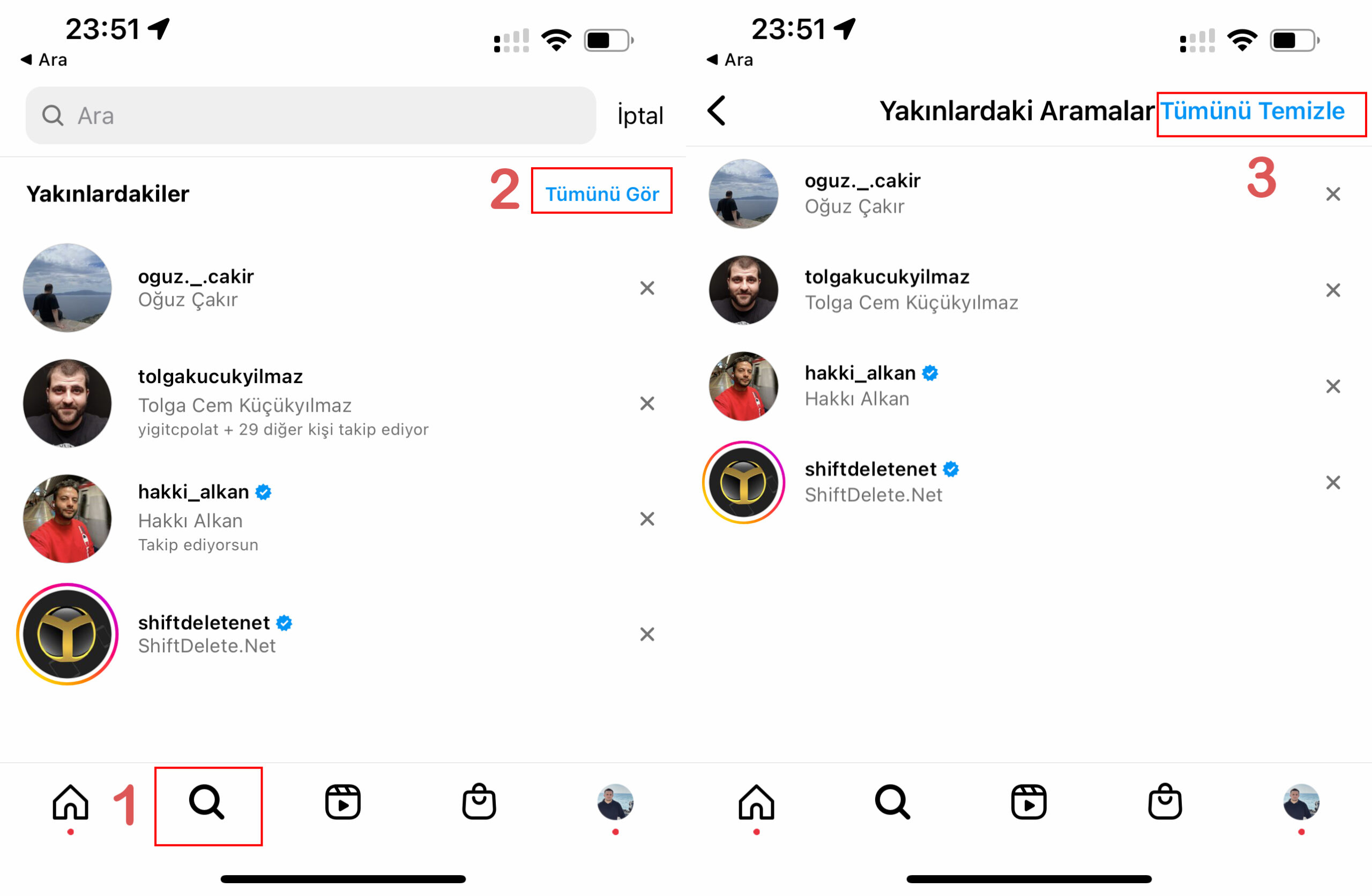 Instagram arama geçmişi nasıl silinir?