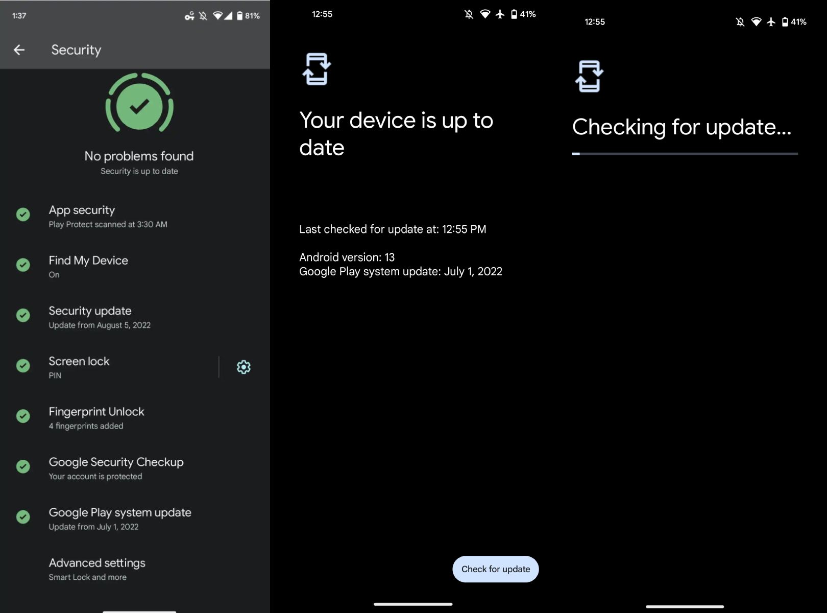 Android 13 sürümünde güncellemeleri kontrol et botunu olmayabilir