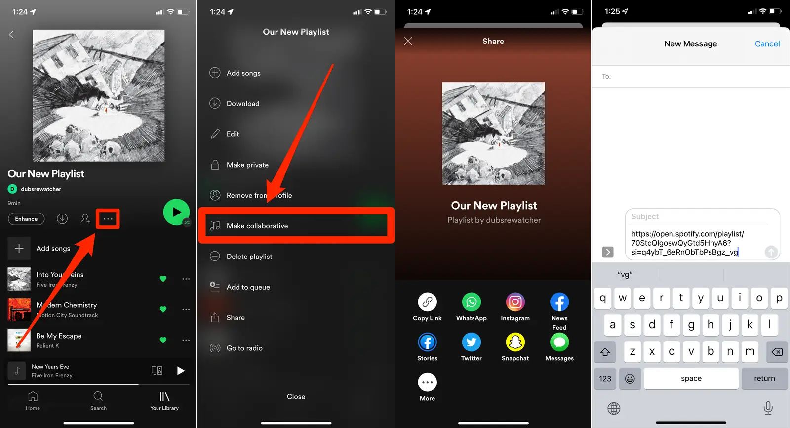 iOS cihazda Spotify ortak çalma listesi oluşturma