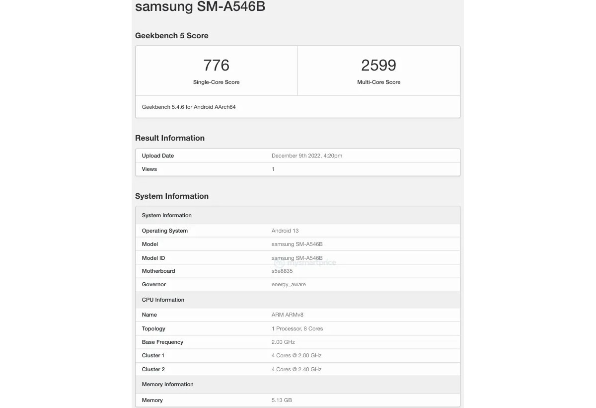 Samsung Galaxy A54 5G modelinin Geekbench skoru sızdırıldı